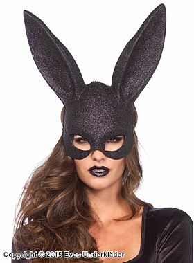 Kanin, maskeradmask med glitter och stora öron